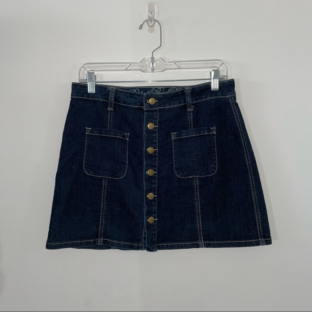 Dark Denim Button Down Mini Jean Skirt